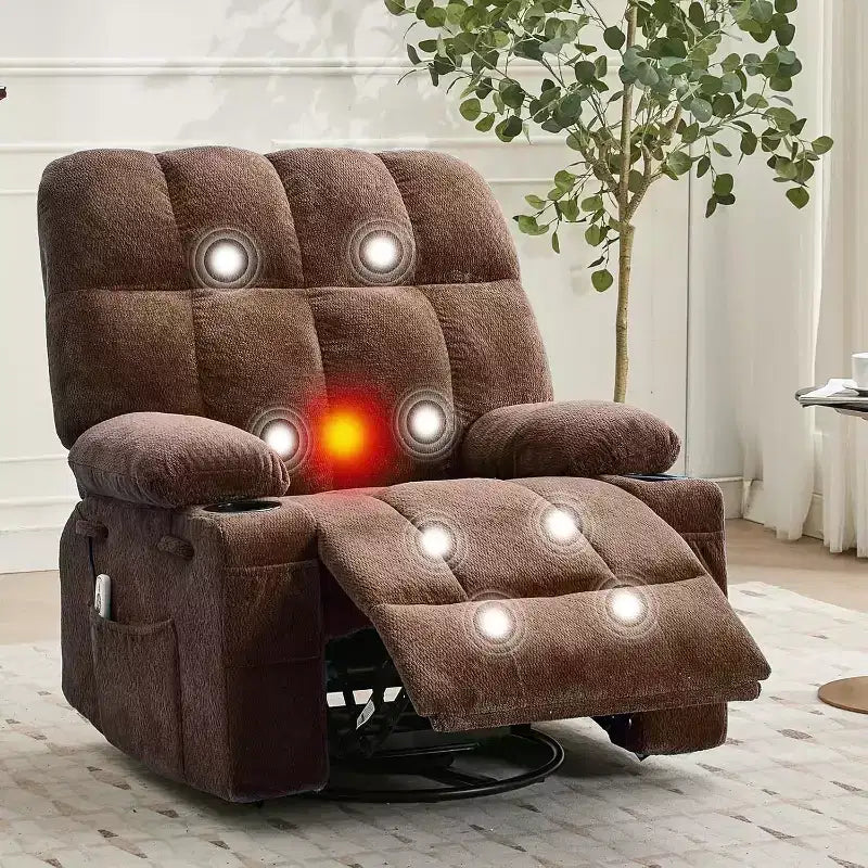 Fauteuil inclinable surdimensionné pour adultes, canapé berçant pivotant manuel, poches latérales et porte-gobelets pour personnes fortes et de grande taille, salon