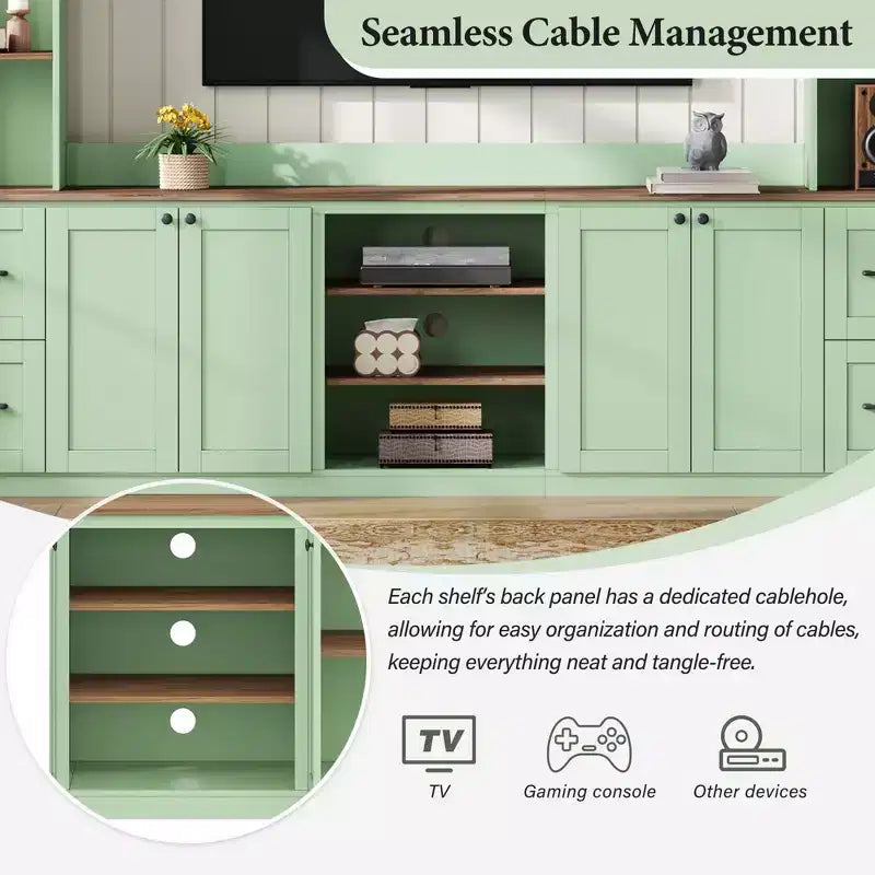 Meuble TV mural 4-en-1 ModernLuxe de style campagnard, convient aux téléviseurs jusqu'à 70 pouces, meuble TV console multimédia avec étagères réglables et tiroirs