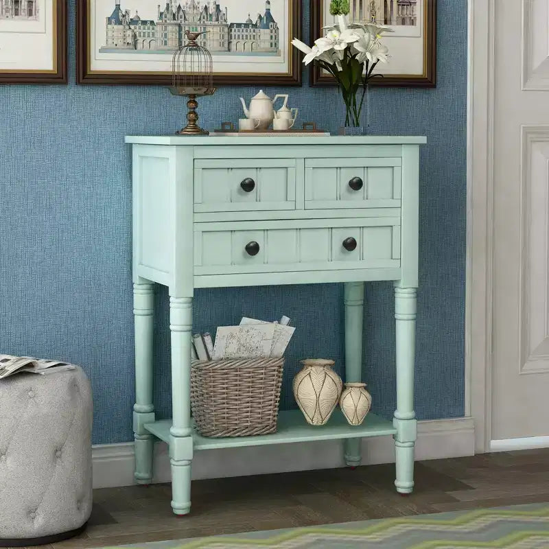 Console étroite de 60 cm avec 3 tiroirs et étagère, table d'appoint pour petite entrée ou salon