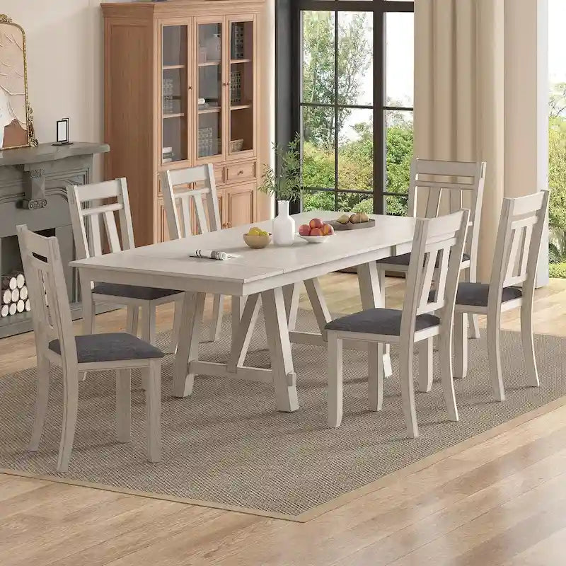 Chaises de salle à manger en bois massif VECELO avec assise en tissu de lin, ensemble de 2/4/6 chaises de salle à manger