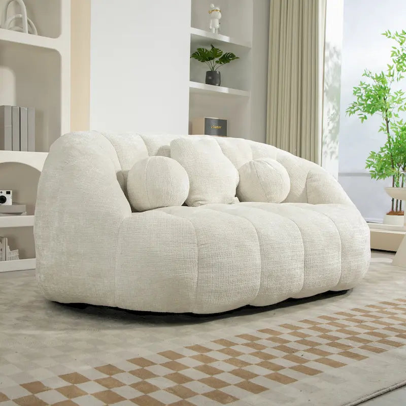 Fauteuil de salon en chenille blanc 63,78 cm avec rembourrage en mousse haute densité