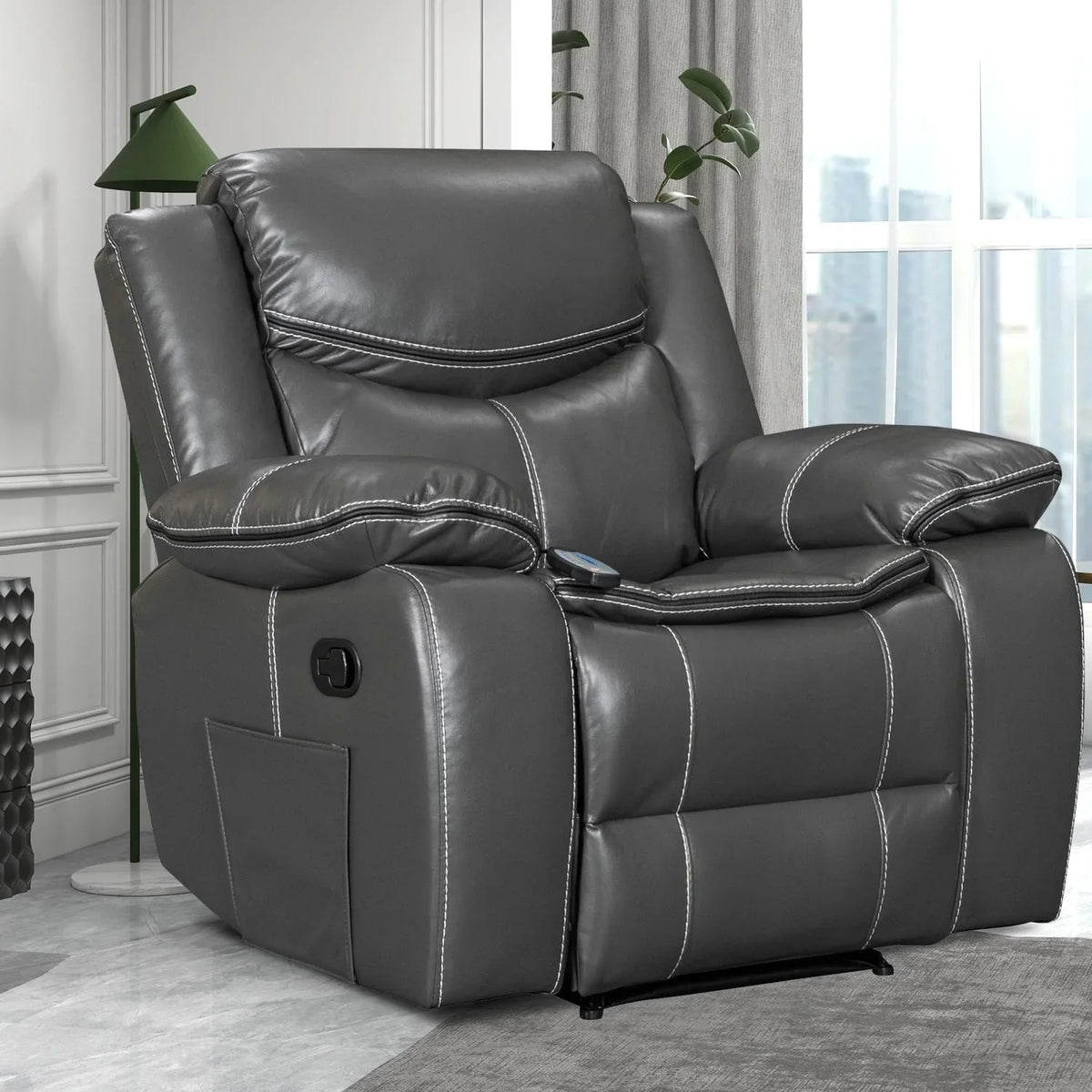 Fauteuil inclinable massant et chauffant en cuir, assise large et durable