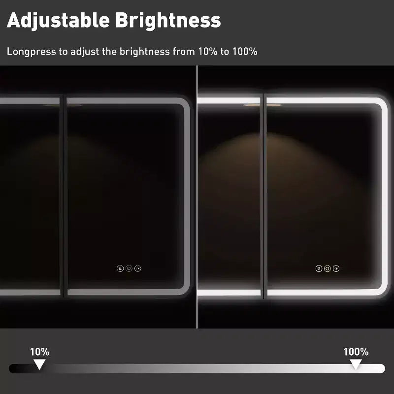 Armoire à pharmacie LED noire / blanche / dorée, porte simple, charnière à gauche ou à droite, encastrée ou murale