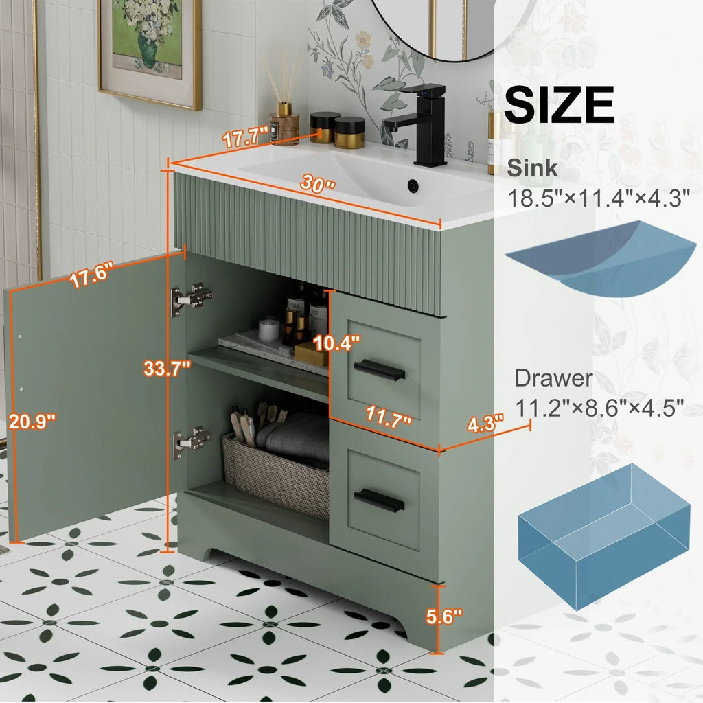 Meuble-lavabo de salle de bain Wavy Line 30/36/48 avec évier et robinet
