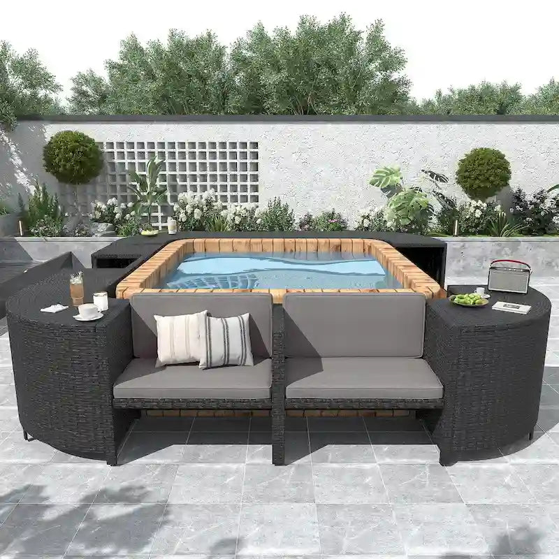 Canapé d'angle d'extérieur en rotin pour spa, forme quadrilatérale