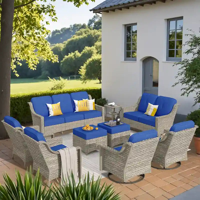 Ensemble de conversation de jardin 9 pièces XIZZI avec fauteuil pivotant