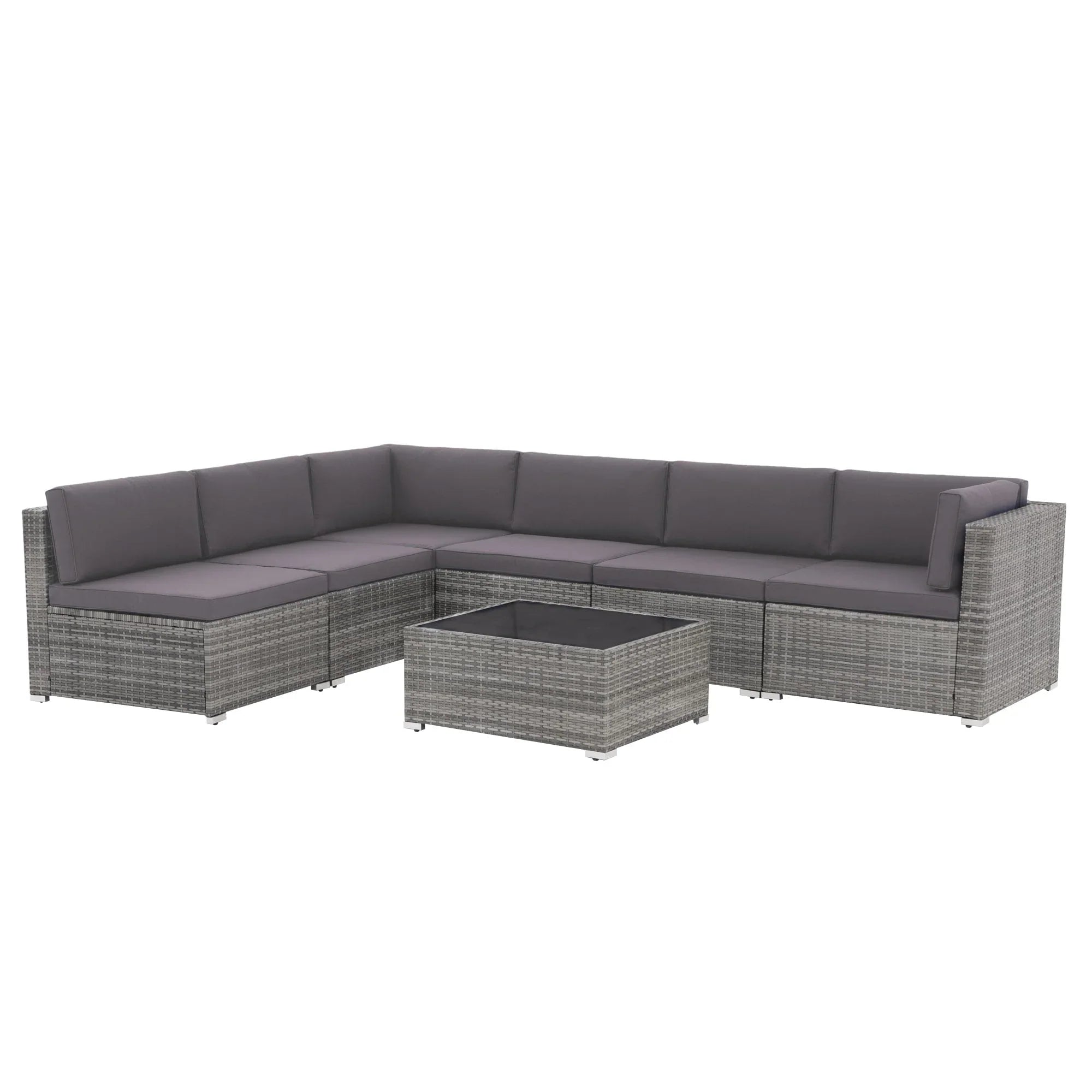 Ensemble de canapé d'angle d'extérieur 7 pièces en osier/acier avec coussins