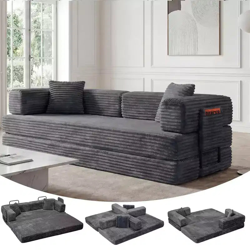Canapé-lit convertible 5-en-1 80,7 po – Velours côtelé, 1200 lb, Aucun assemblage