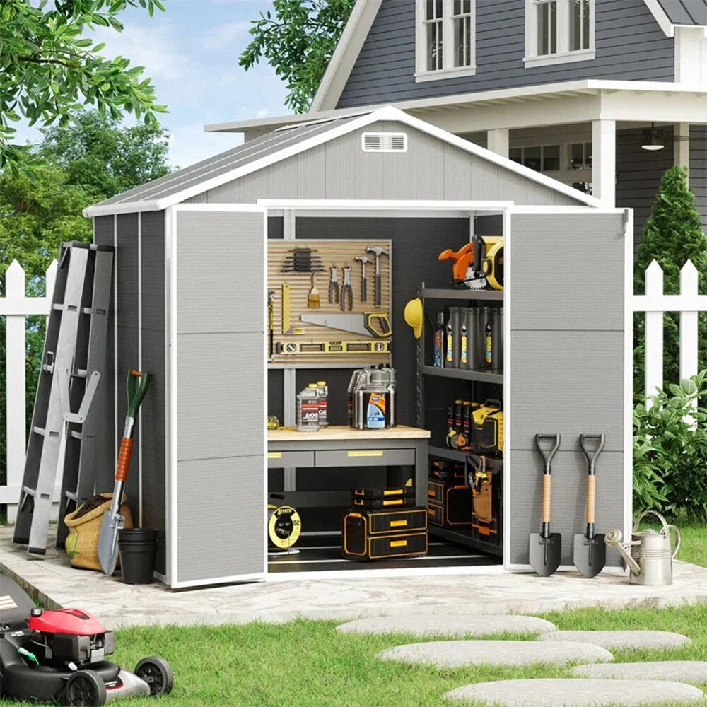Abri de jardin en résine toutes saisons avec plancher, 1,8 m x 1,2 m/1,8 m x 2,4 m/2,4 m x 1,8 m/2,4 m x 3 m, Spire Tool Shed