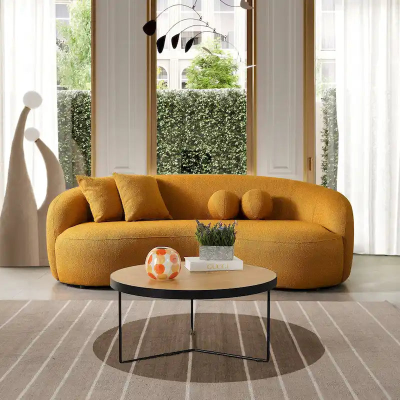 Canapé incurvé de luxe Blaine de style Japandi en tissu bouclé moderne