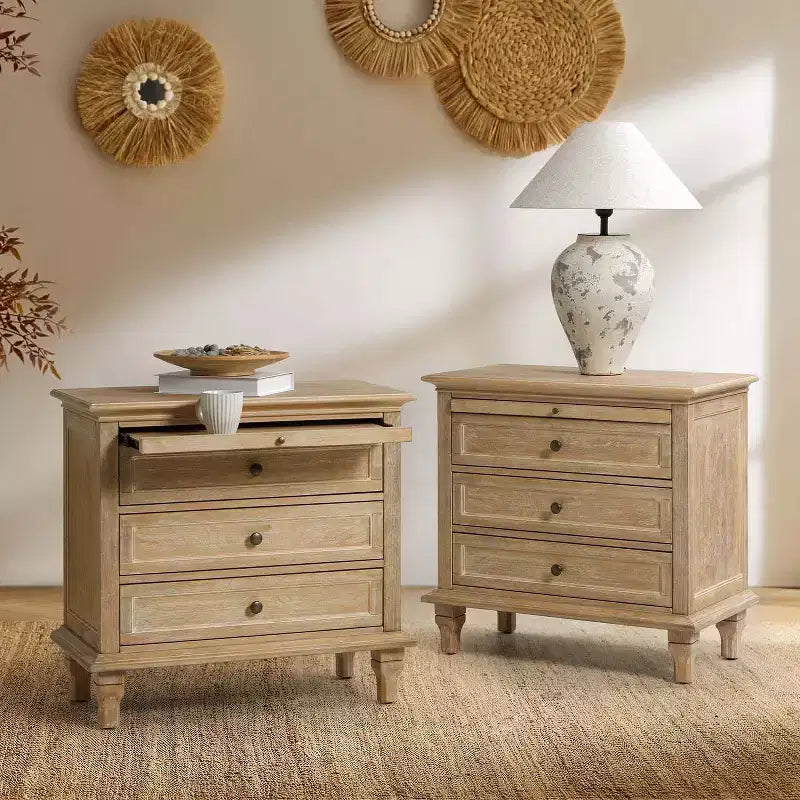 Table d'appoint Giorgio à 3 tiroirs avec prises intégrées, lot de 2 | HULALA HOME