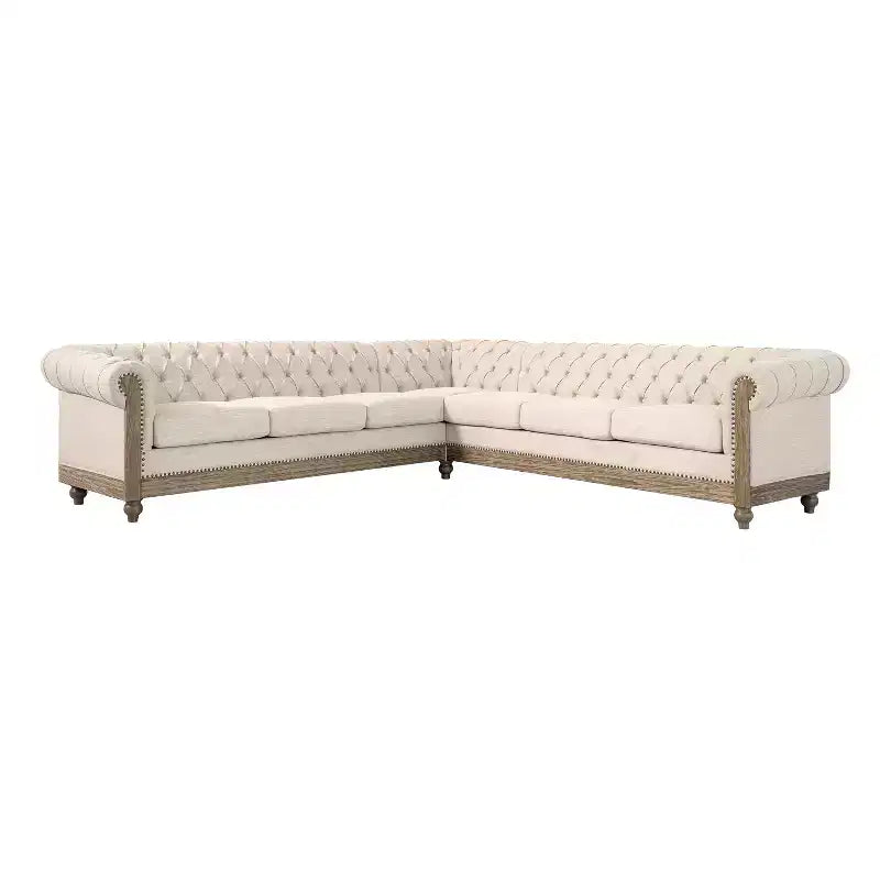 Grand canapé sectionnel rétro Mirod avec pieds en bois, design modulaire confortable pour le salon, le séjour et les espaces familiaux