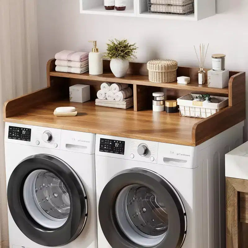 Comptoir de lave-linge et sèche-linge à 2 niveaux avec étagère ou tiroirs, couvercle de comptoir de buanderie avec coussin antidérapant, 54x27,5 - Dessus de lave-linge pour plier les vêtements