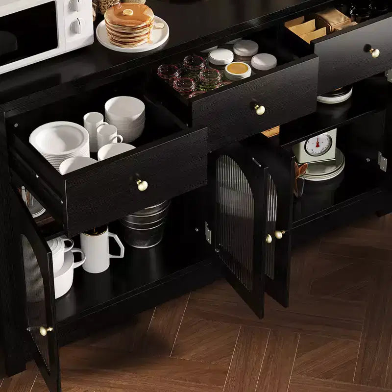 Buffet étroit de 140 cm avec 3 tiroirs et 4 portes pour cuisine, salle à manger, salon