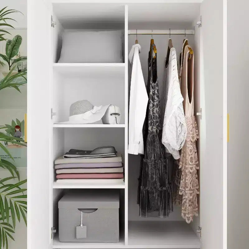 Hitow Armoire de rangement double tiroir avec portes miroir et zones de rangement