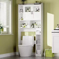 Meuble de rangement pour toilettes – Organisateur de salle de bain de style ferme de 171 cm de haut avec étagère réglable et porte en verre pour salle de bain, buanderie