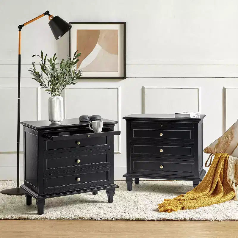 Table d'appoint Giorgio à 3 tiroirs avec prises intégrées, lot de 2 | HULALA HOME