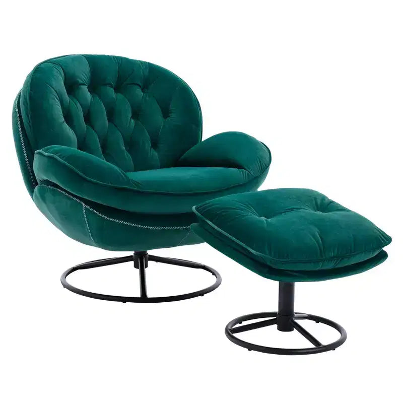 Fauteuil d'appoint en velours Okak avec pouf, fauteuil de salon moderne de style scandinave sans accoudoirs, fauteuil d'appoint doux et confortable pour regarder la télévision, jouer à des jeux