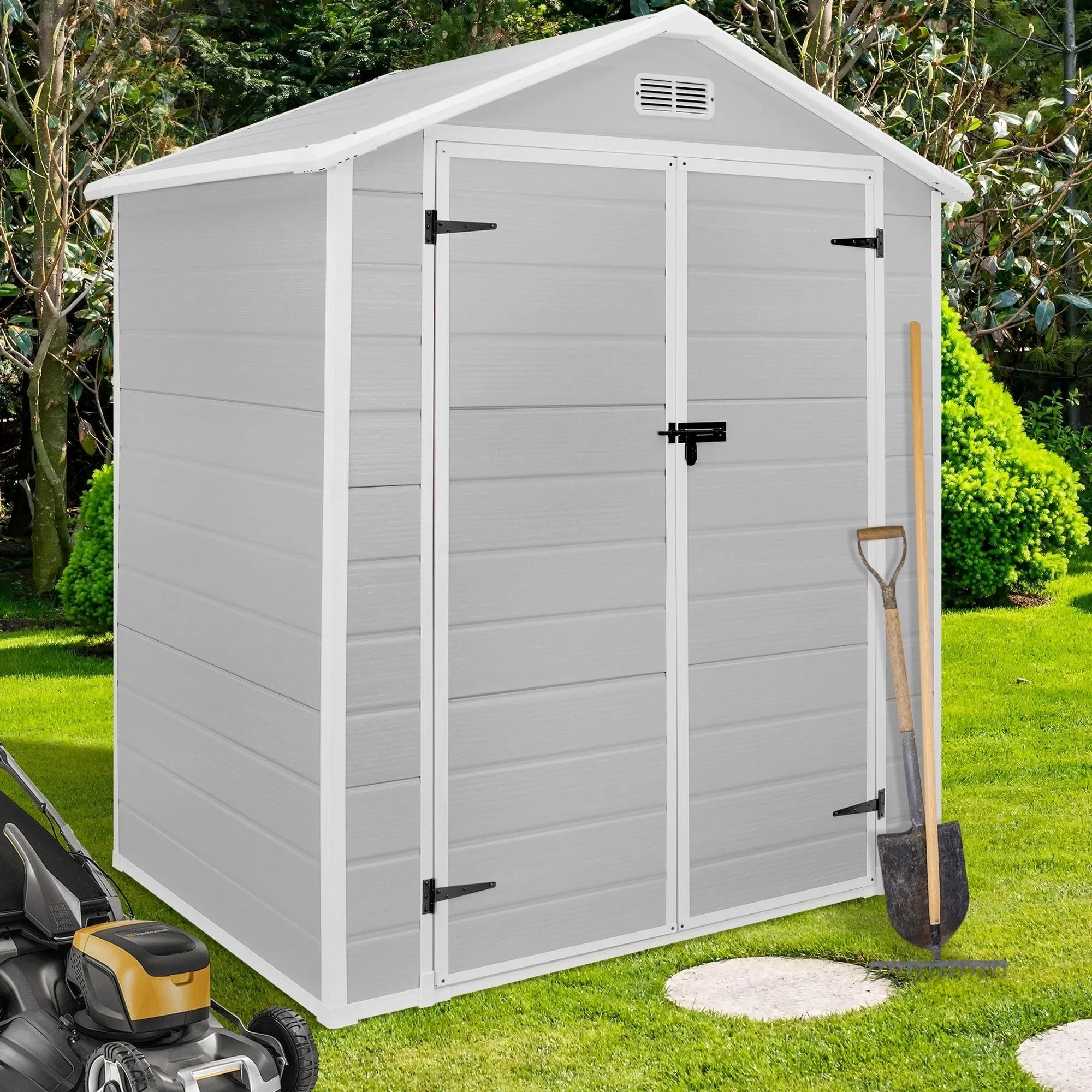 Abri de jardin en résine toutes saisons avec plancher, 1,8 m x 1,2 m/1,8 m x 2,4 m/2,4 m x 1,8 m/2,4 m x 3 m, Spire Tool Shed