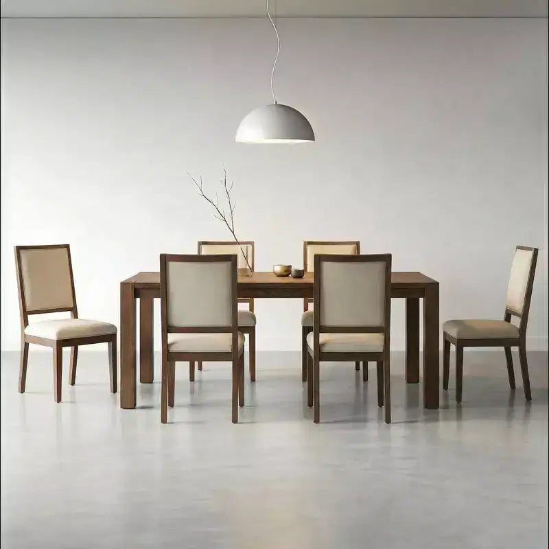 Ensemble de salle à manger moderne - Table 80" + 6 chaises rembourrées, cadre en bois massif, capacité de la table 400lbs, assemblage facile