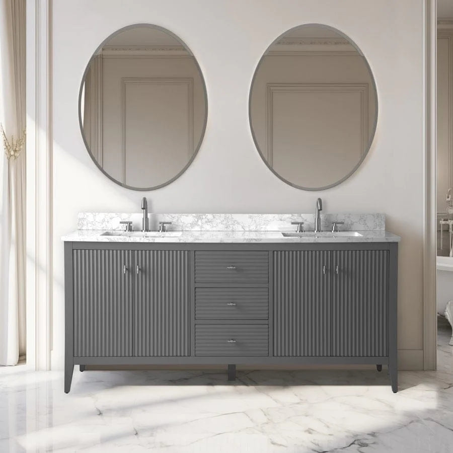 Meuble-lavabo de salle de bain Vanity Art 72 po à double vasque avec dessus en marbre reconstitué