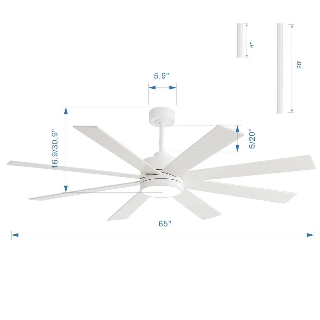 Ventilateur de plafond de 65 pouces à 8 pales noires avec lumière LED et télécommande