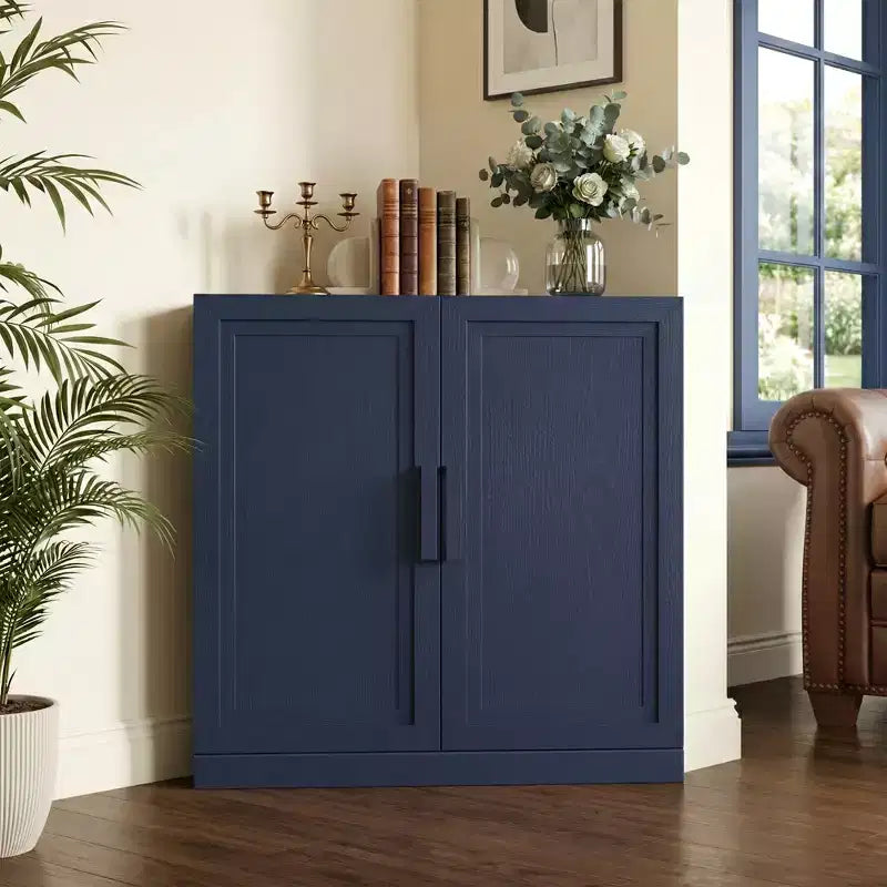 Meuble d'angle Dovelina avec étagères réglables, buffet, meuble à vin, meuble de cuisine et de salle à manger avec portes en bois - 31H x 31L, 36H x 31L