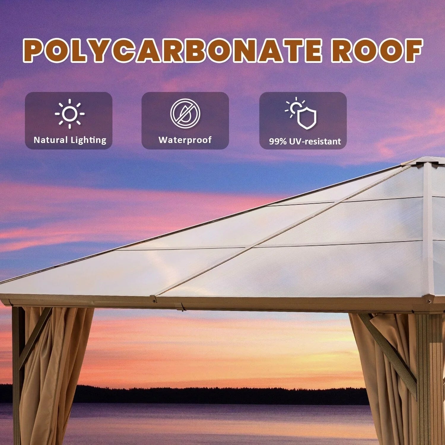 Tonnelle EROMMY à toit rigide, pergola extérieure avec double toit, moustiquaire et rideaux, auvent robuste pour patio, jardin, fête au bord de la piscine
