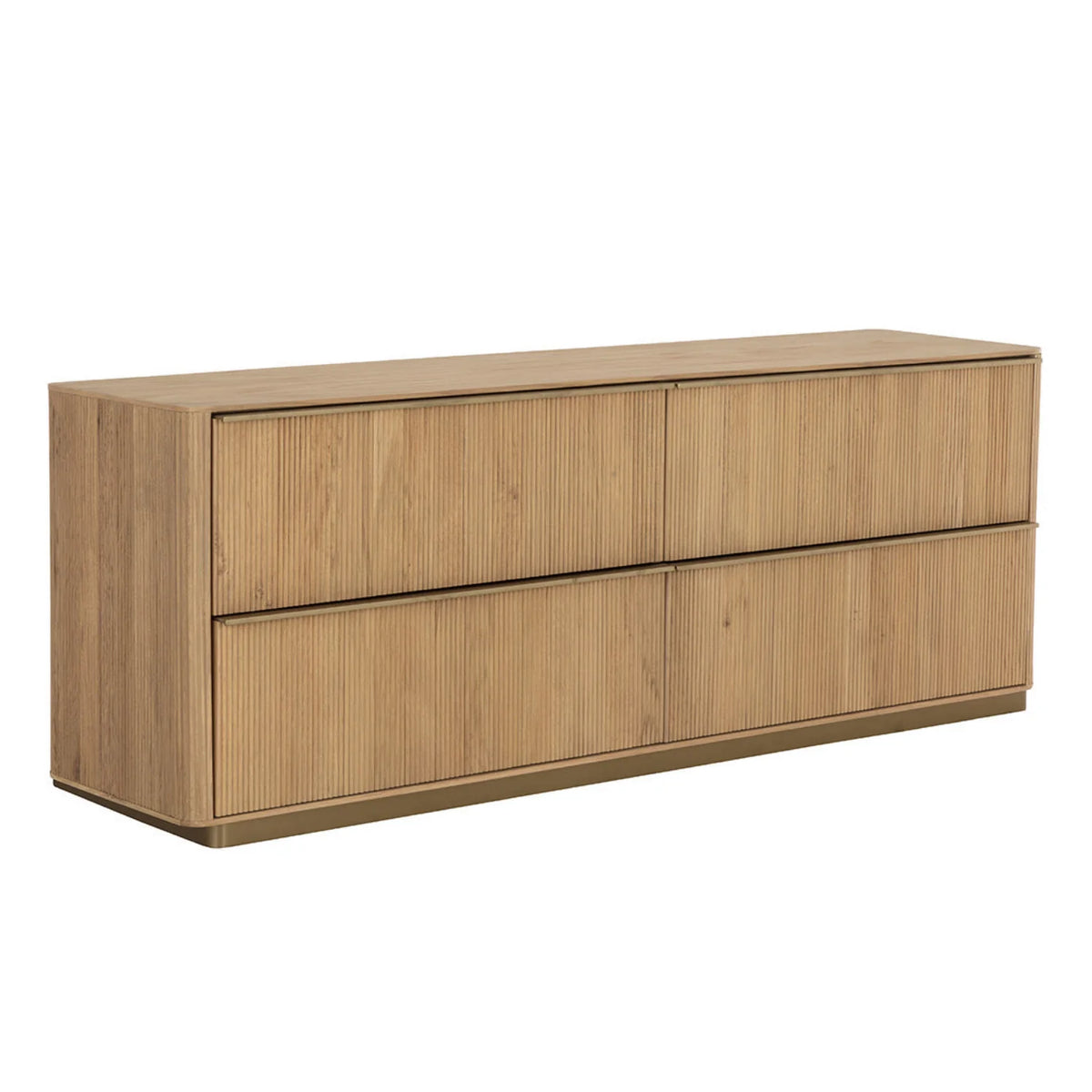 Commode moderne en chêne avec façades sculptées et cannelées - Chambre | Finition or brossé