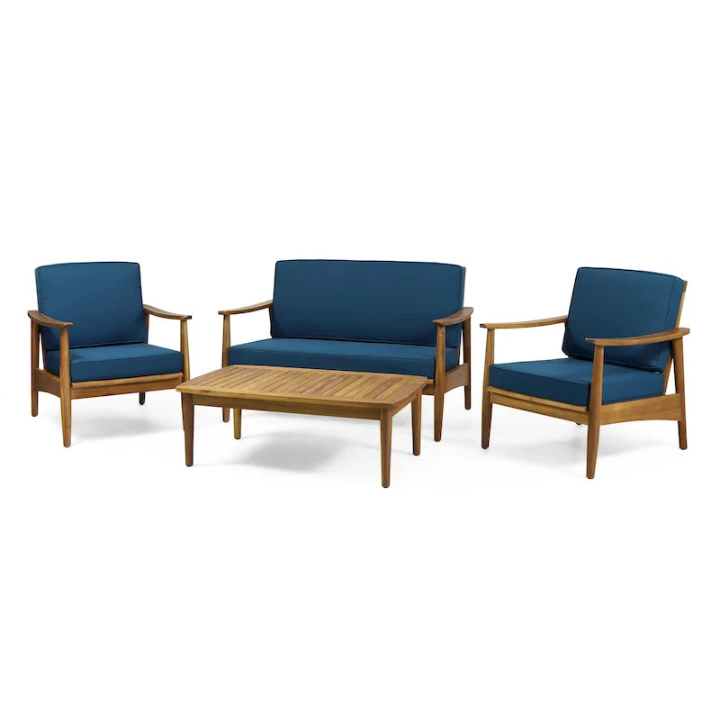 Ensemble de conversation d'extérieur 4 places en bois d'acacia Willowbrook par Christopher Knight Home