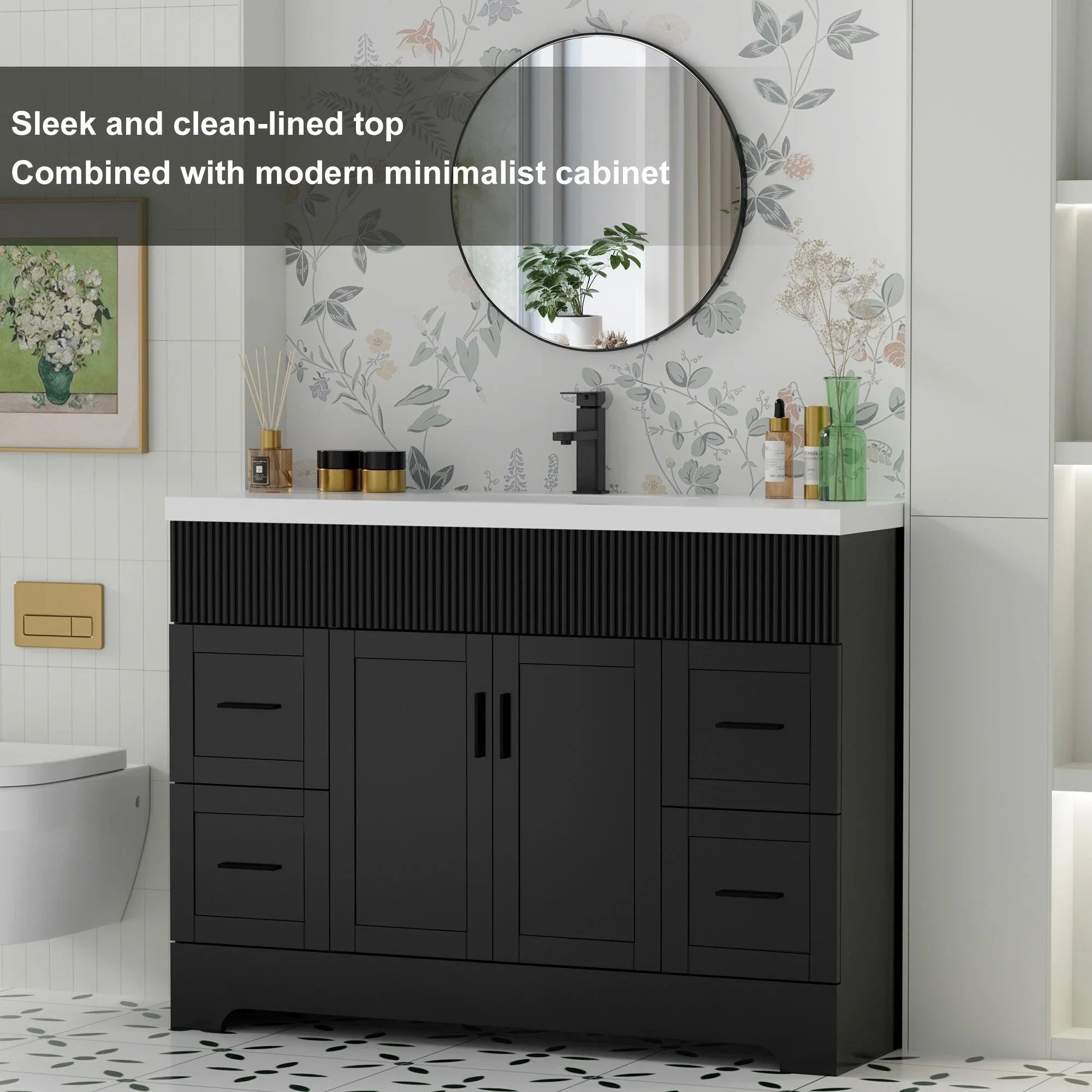 Meuble-lavabo de salle de bain Wavy Line 30/36/48 avec évier et robinet