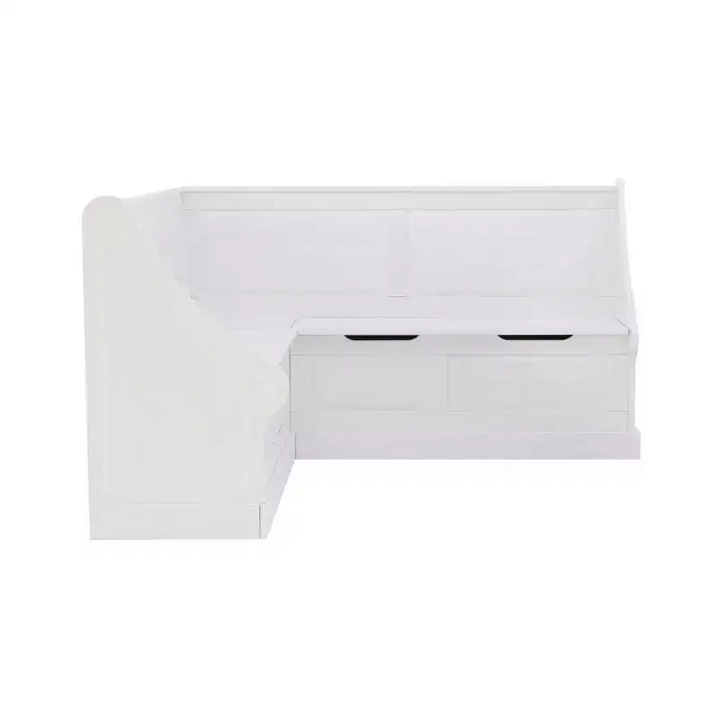 Banquette de coin-repas Linon Tobin traditionnelle en bois massif sans dossier avec coussin blanc - Linon