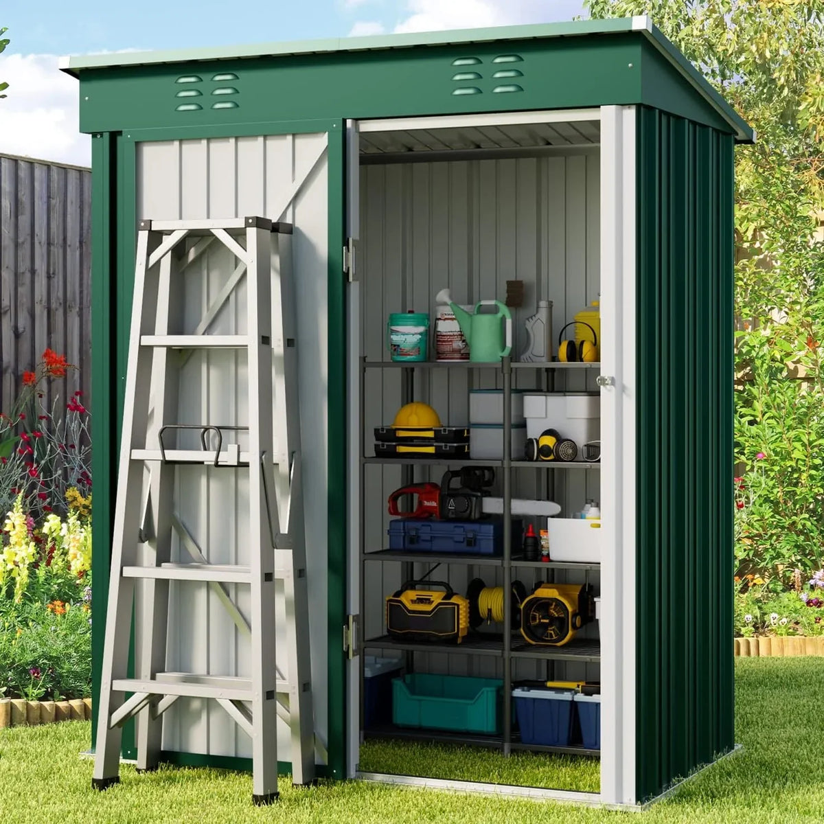 Abri de jardin en métal pour outils avec porte verrouillable pour mobilier de jardin et outils