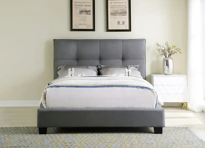 Tête de lit capitonnée Asha en tissu gris