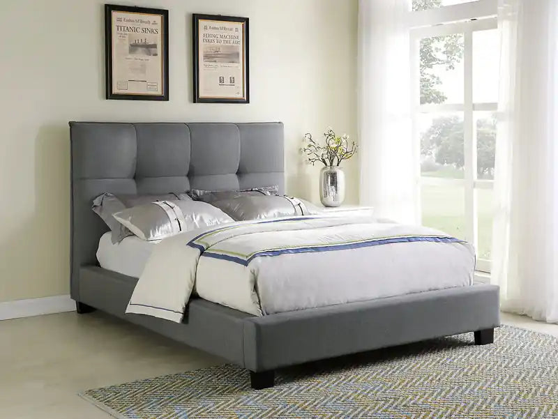 Tête de lit capitonnée Asha en tissu gris
