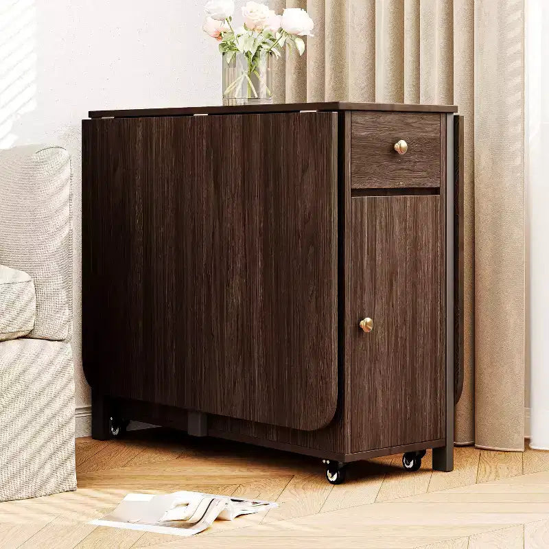Table à manger pliante ATJafurn 59'' avec abattants pour petits espaces, table de cuisine rectangulaire en bois extensible avec roulettes et rangement