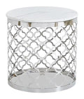 Belle 19.75 Glam Round End Table - White Marble Top with Stainless Steel Base