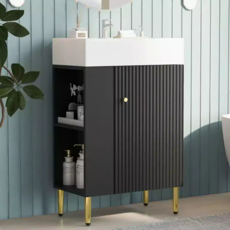 Meuble-lavabo de salle de bain blanc de 21,6 po, ensemble avec meuble de rangement, vasque en céramique simple, rangement à gauche