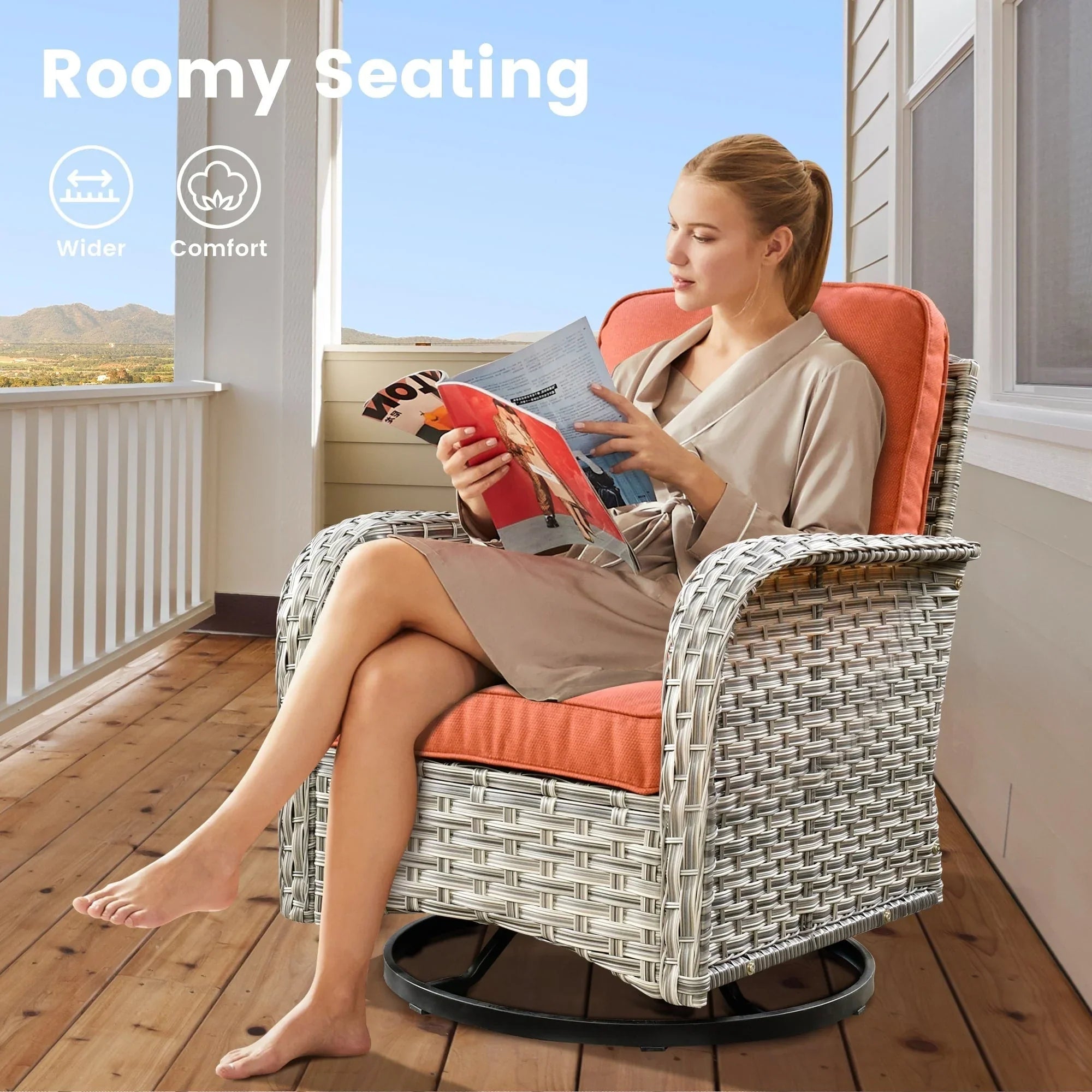 Ensemble de 9 chaises pivotantes en osier d'extérieur OVIOS avec table brasero