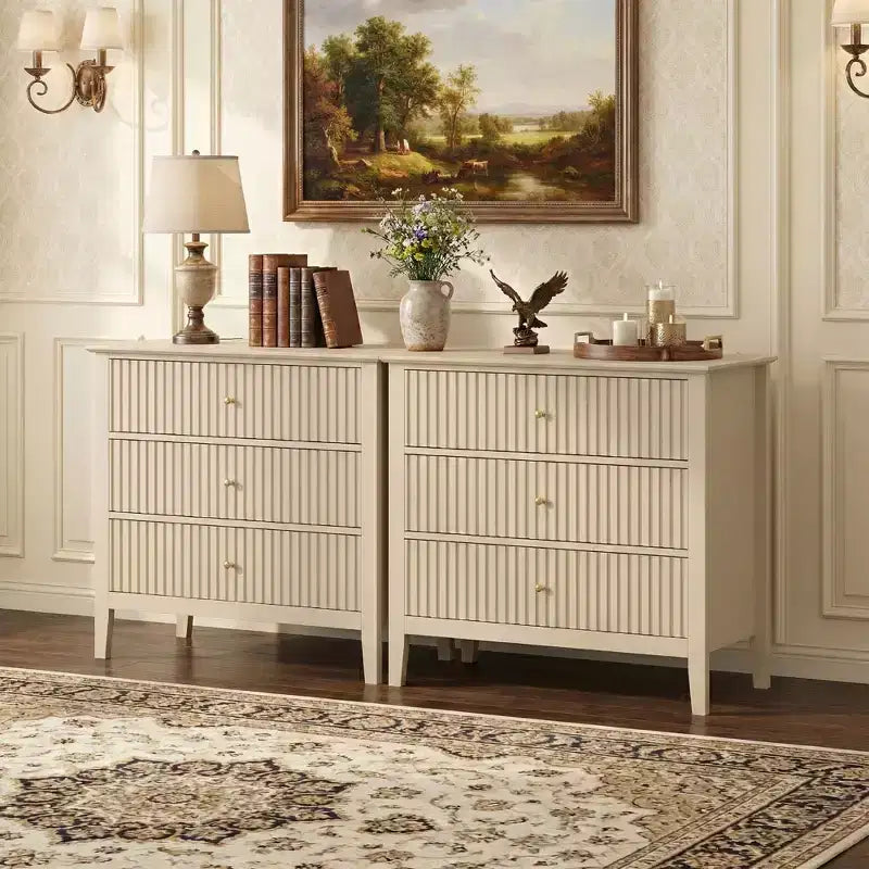Heynemo Commode 3 Tiroirs, Table de Chevet en Bois Peint de 76 cm de Haut avec Rangement, Grande Commode Moderne avec Coulisses à Roulement à Billes