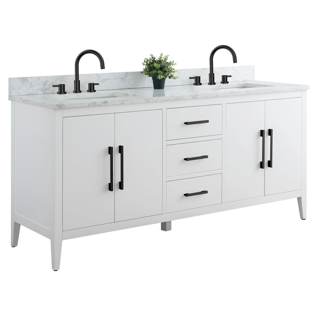Meuble-lavabo de salle de bain Vanity Art 72 po à double vasque avec dessus en marbre reconstitué