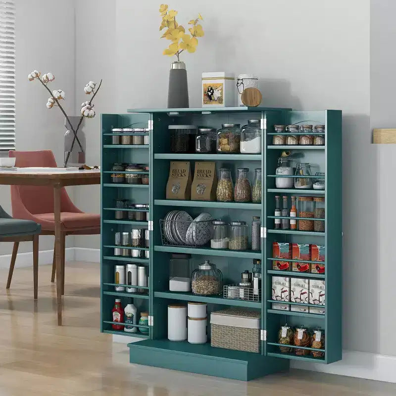 HOMCOM Meuble de cuisine 41, Armoire de cuisine à 2 portes avec 5 étagères de rangement, 12 porte-épices et étagères réglables pour salle à manger
