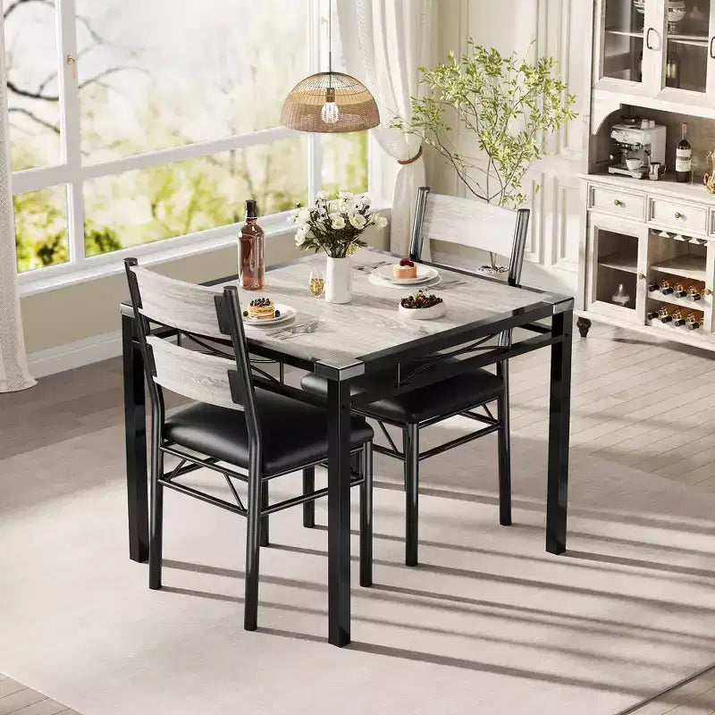 Ensemble table à manger pour 4 personnes, avec 4 chaises rembourrées, ensemble de 5 pièces de table de cuisine en bois avec protecteur de coin pour cuisine, appartement, petit espace.
