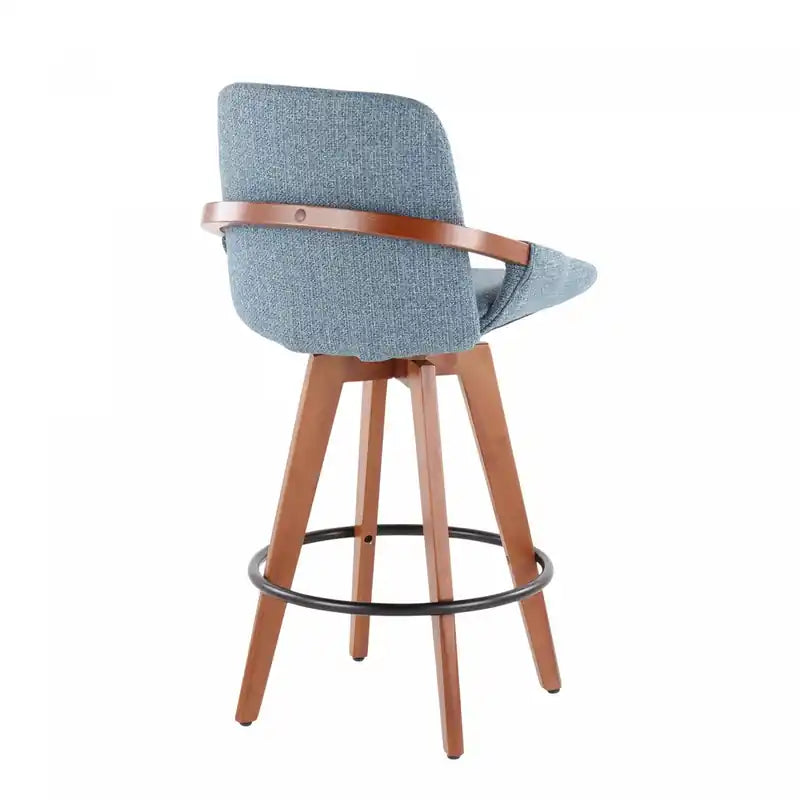 Tabouret de comptoir mi-siècle en tissu – Noyer/Bleu