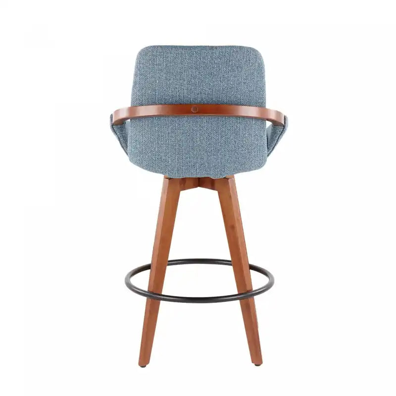 Tabouret de comptoir mi-siècle en tissu – Noyer/Bleu