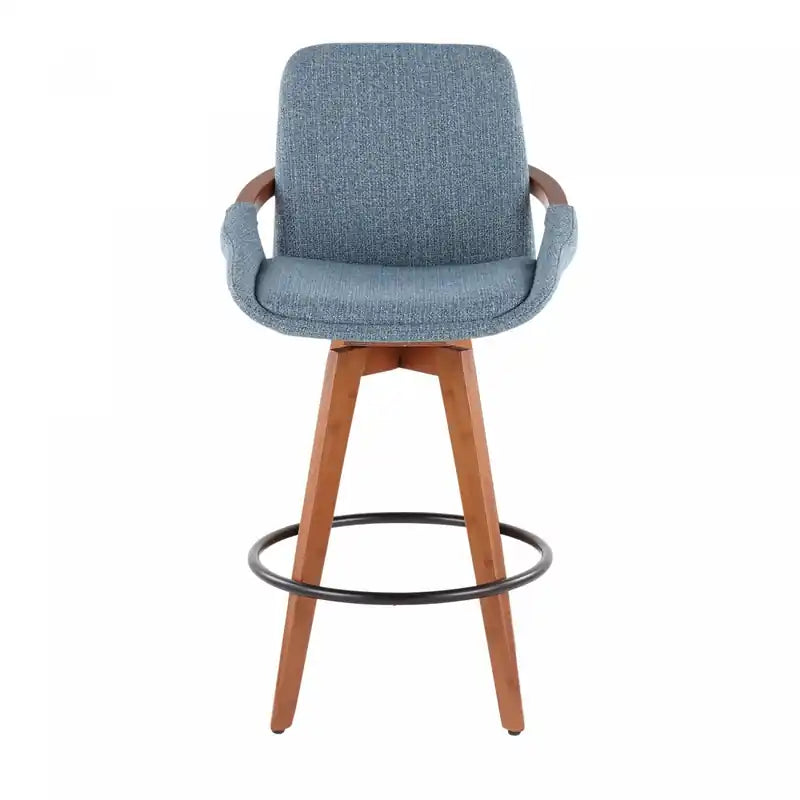 Tabouret de comptoir mi-siècle en tissu – Noyer/Bleu