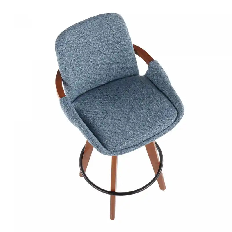 Tabouret de comptoir mi-siècle en tissu – Noyer/Bleu