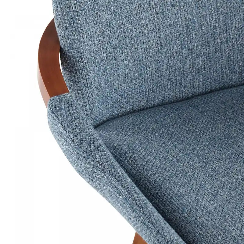 Tabouret de comptoir mi-siècle en tissu – Noyer/Bleu