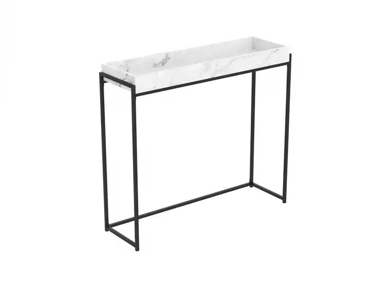 40 Modern Console Table With Sunkey Tray - Marble With Black Metal