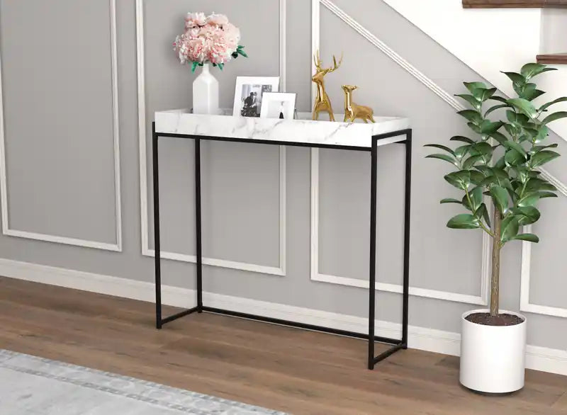 Table conique moderne 40 avec plateau – Marbre et métal noir